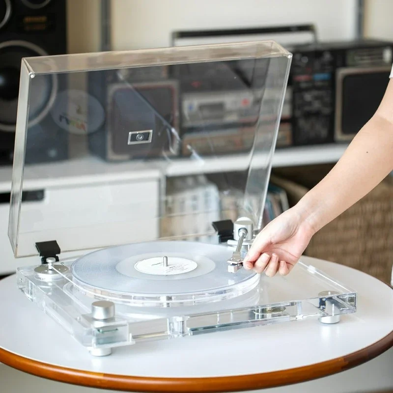 Modern Transparent Record Player – All-in-One Bluetooth Turntable with Dual Speakers, USB/MP3 Encoding, Ideal for Home Décor