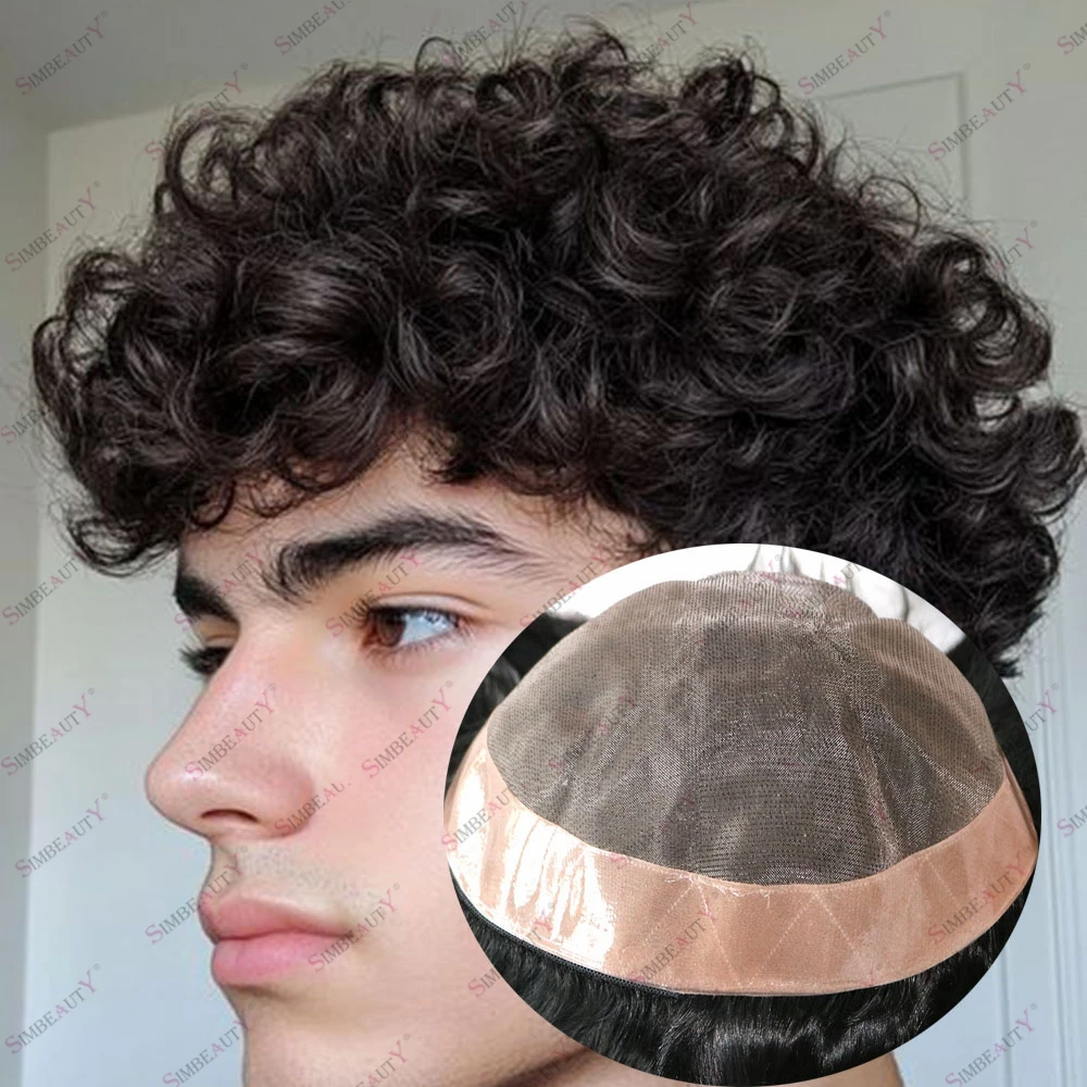 

Прочный, дышащий, недорогой мужской парик из 100% натуральных волос, кудрявый, черный, коричневый, светлый, 18 мм, 22 мм, 25 мм, кудрявый протез для волос