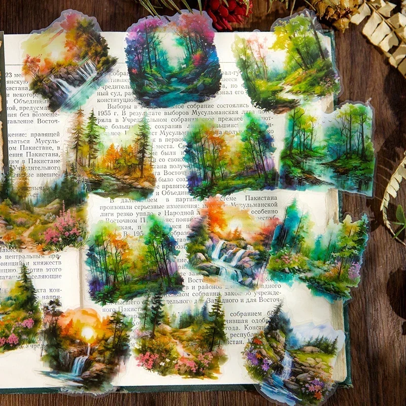 30Sheets Stickers Twilight Forest Handbook Material Package Decorative Autumn Supplies Arts Gift Scrapbooking Cut 15*9CM