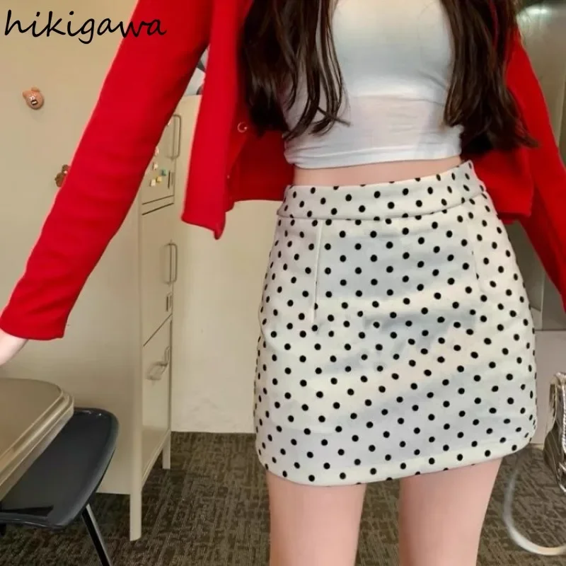 Skirts for Women High Waist A-line Polka Dot Temperament Jupe Vintage Summer Saia Bodycon Mini Skirt 2024 Faldas Mujer De Moda