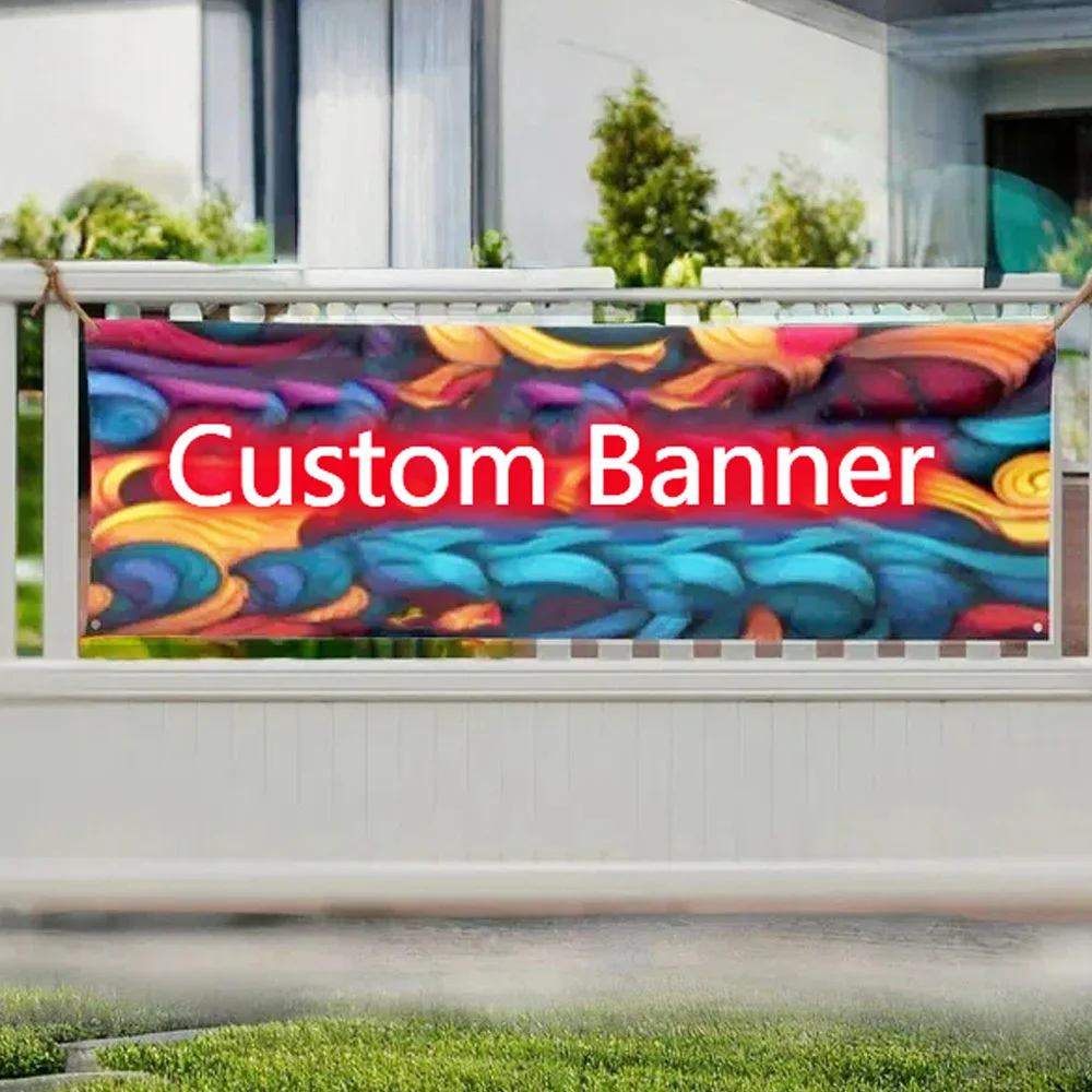 1pc Custom Party Fence Banner, Polyester 45*200cm Long Banner, Door Cover Banner, with 4 Grommets Easy To Hang