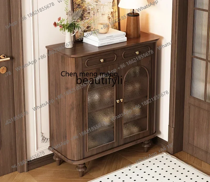 X armoire à chaussures française en bois massif amérique du nord noyer noir américain lumière luxe maison rangement armoire à chaussures rétro StorageQ