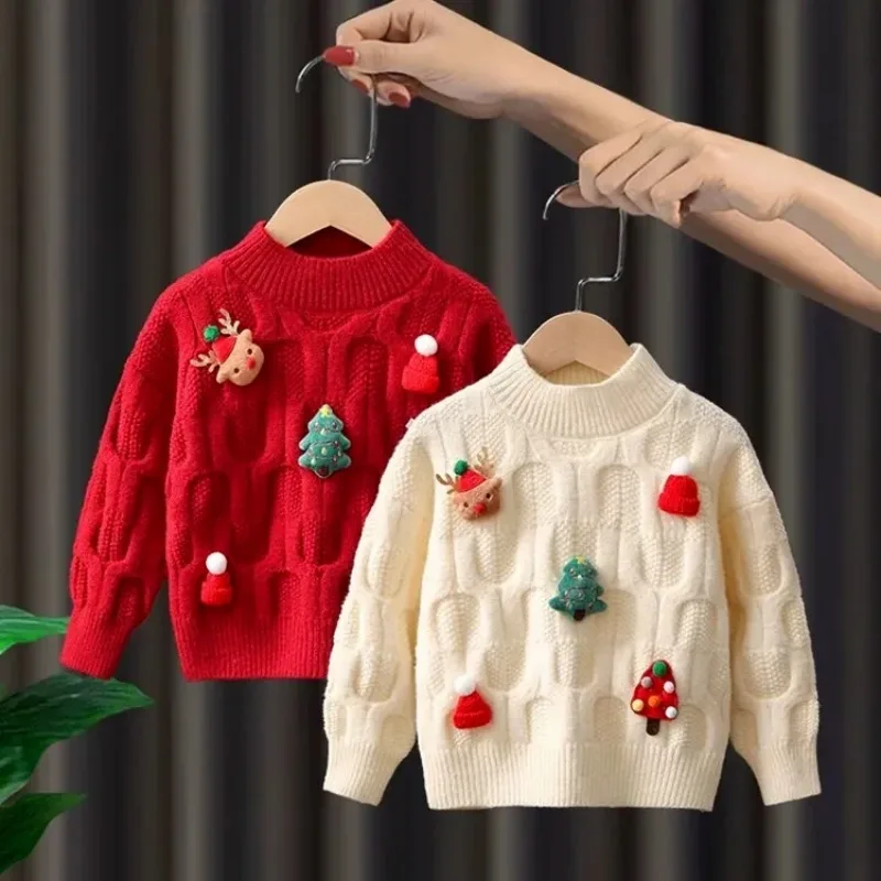 

Girls Sweater Thickened Autumn and Winter Fashionable and Good-looking Children's Knitted Sweater Girls Top Sweet and Cute 4 6T