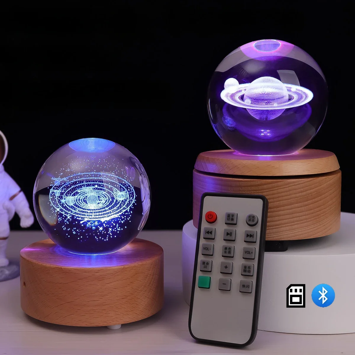 Creative Crystal Ball Night Lights Bluetooth Music Colorful Light Lamp Solar System Desktop Decoration Christmas Birthday Gift