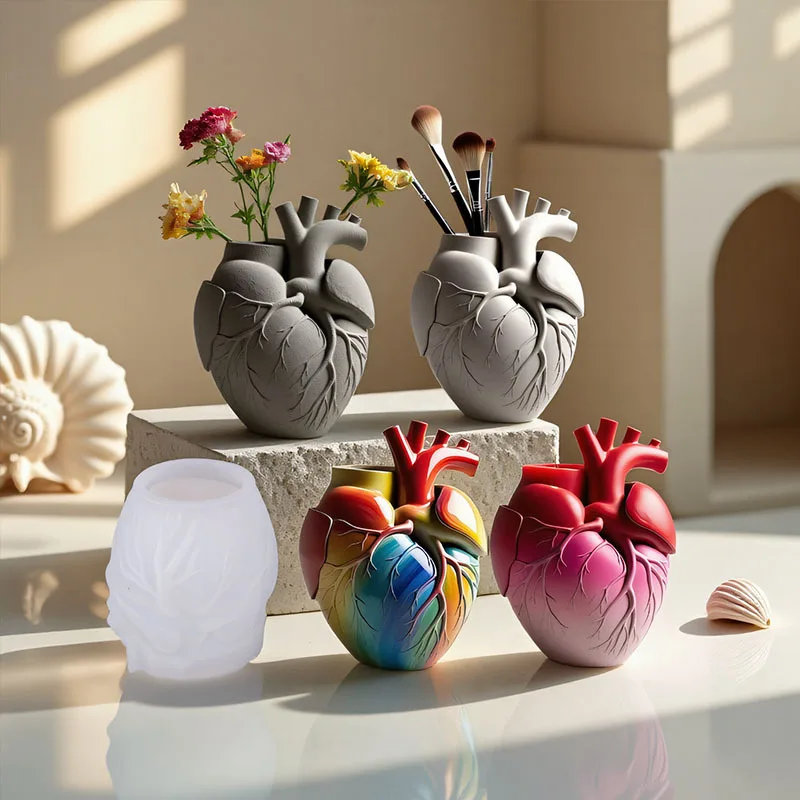 

Heart Shaped Flowerpot Silicone Mold Heart Candle Cup Plaster Vase Mold Creative Heart-Shaped Sculpture Concrete Mould Home Deco
