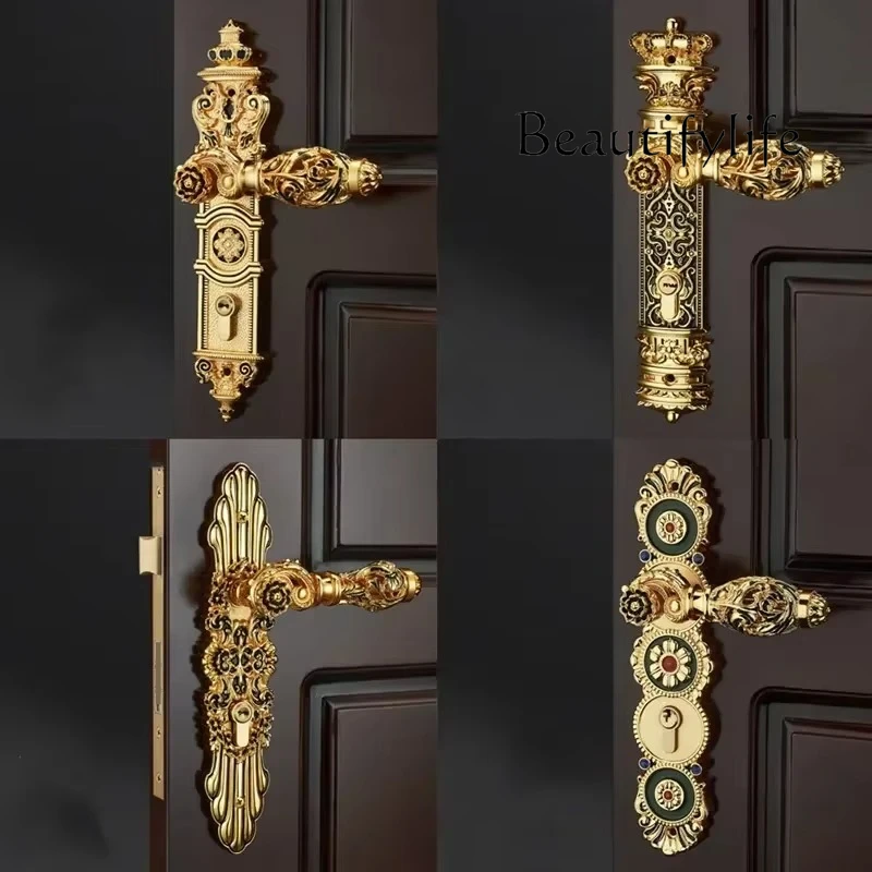 

European Retro Brass Indoor Door Locks Bedroom Mute Security Door Handle Lock Home Deadbolt Lock Furniture Hardware Accessories