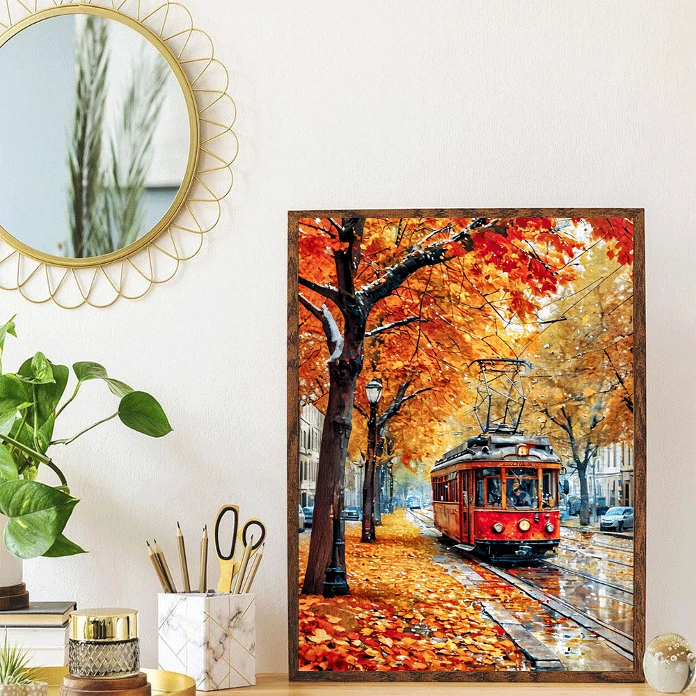Puzzle vintage da 1000 pezzi Tram e scena di strada autunnale adatto per adulti, grande gioco per famiglie notturno, rompicapo, casa fai da te