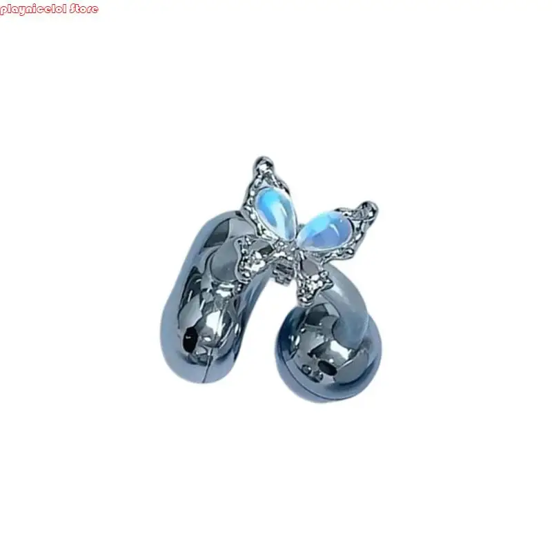 E8ba Sparkling Rhinestones Butterfly หูฟังตกแต่งโลหะเครื่องประดับคลิปคลิป Charm