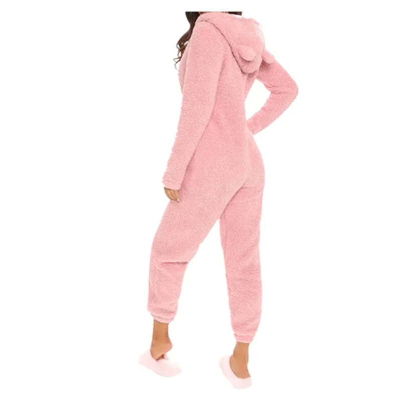 Women Onesies Cute Bear Pyjamas Supersoft Fluffy  Pajamas Flannel Hooded Jumpsuit Long Sleeve Nightwear Costumes