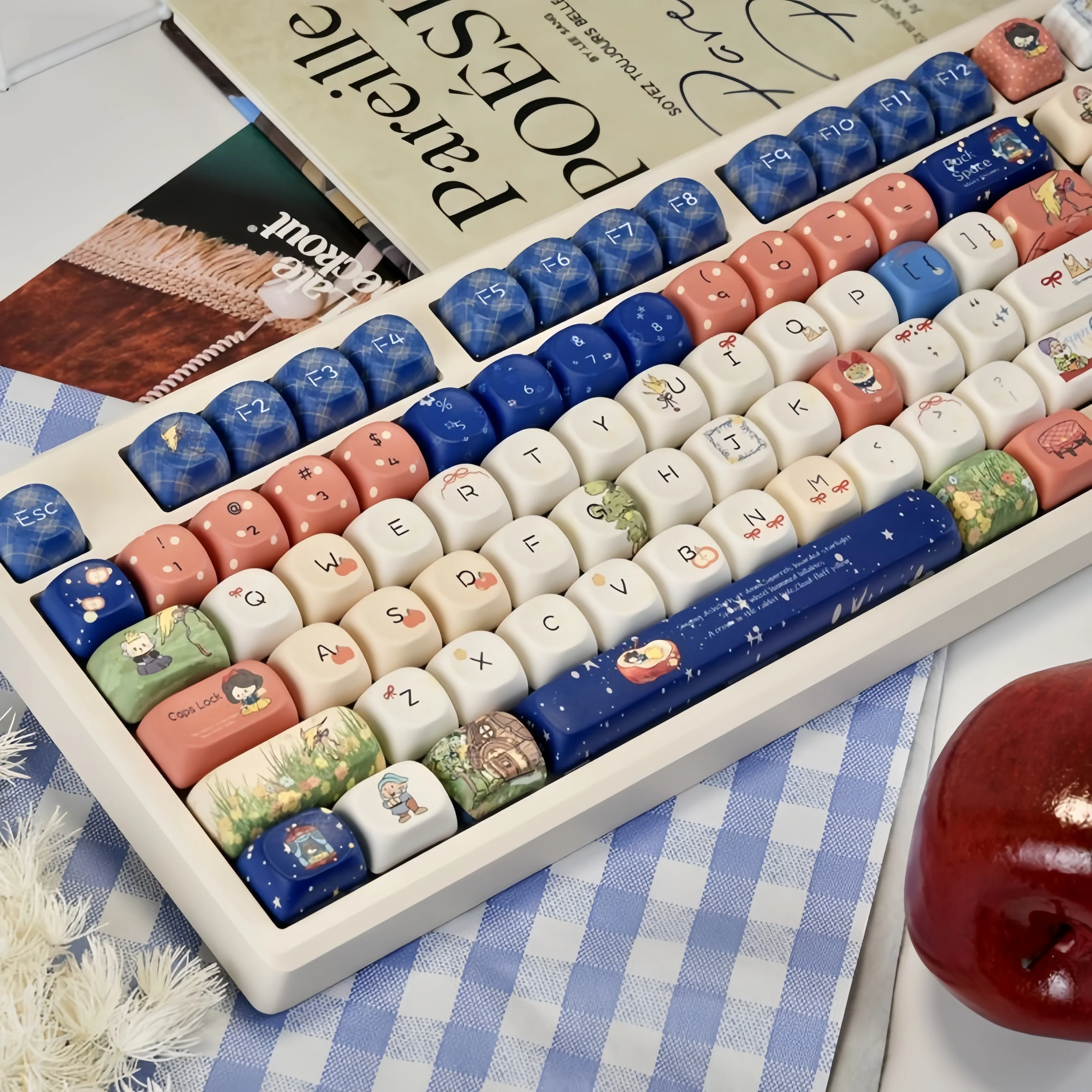 

130-клавишные колпачки для клавиш MOA с тематическим профилем «Белоснежка» из ПБТ, пятисторонние колпачки для сублимационной краски для механической клавиатуры Cherry MX Switch
