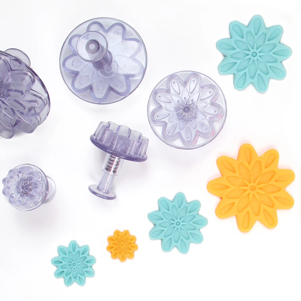 MRF 5 قطع البلاستيك كعكة المكبس القواطع مجموعة جميلة زهرة نمط فندان قالب كوكي الضغط ختم المعجنات أدوات الخبز #5