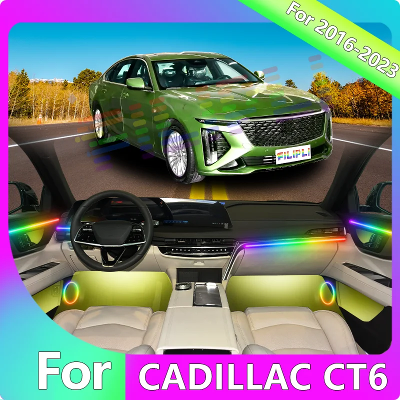 

FILIPLI For CADILLCA CT 6 For 2019 App Controlled Car Interior Lights 64 RGB Colour Acrylic Night Driving Ambient Light Strips