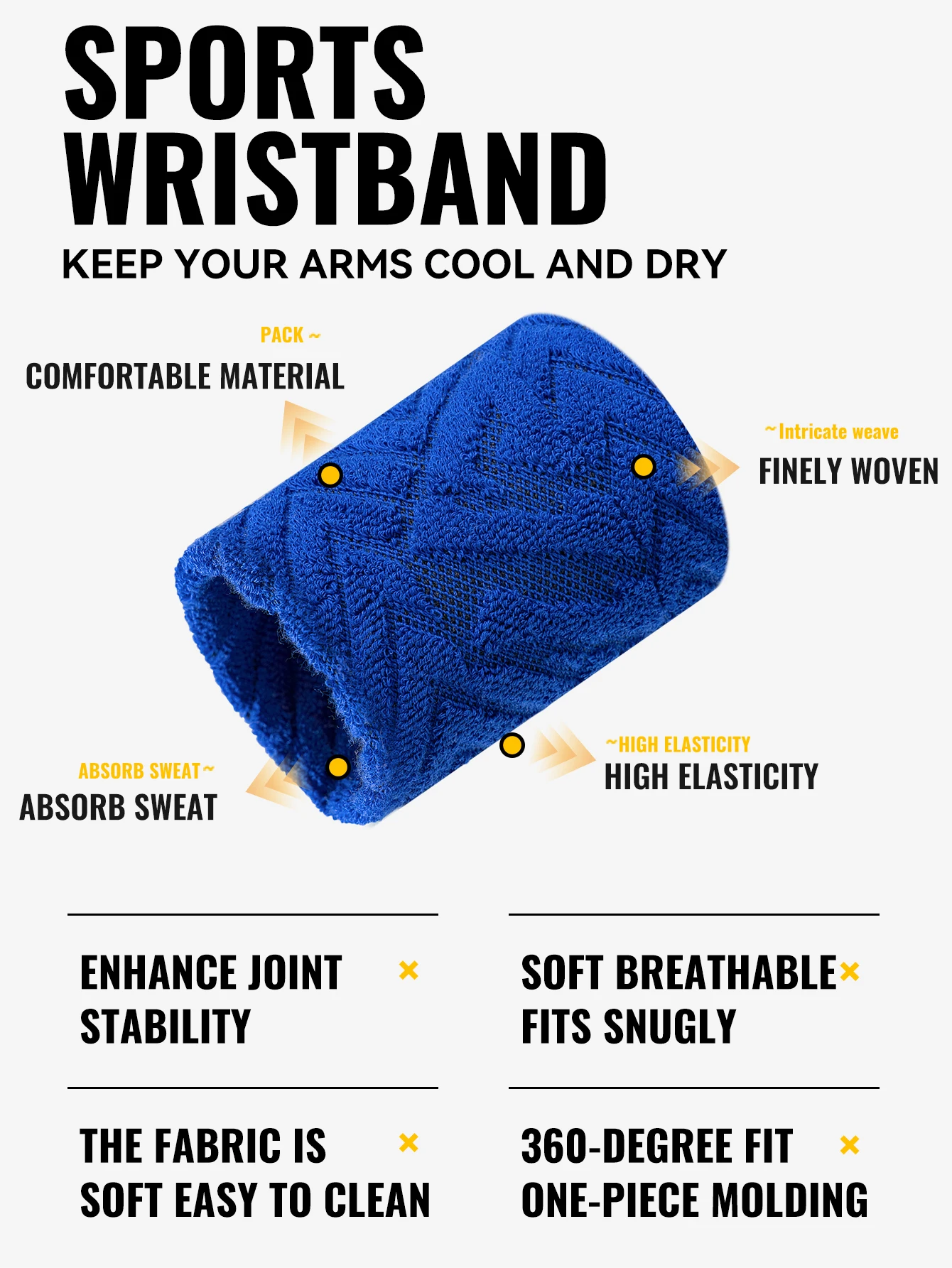 WRELS Schweißbänder, Armbänder, saugfähig, atmungsaktiv, schnell trocknend, elastisch, weich, für Tennis, Basketball, Fitness, Training, Sport, Handgelenkband – Detail 9