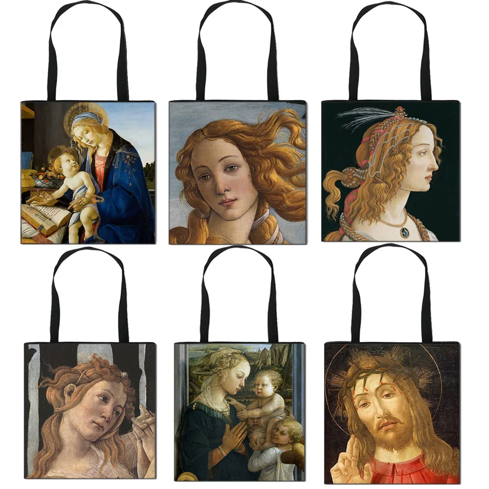 Italian Botticelli Oil Painting Handbag The Birth of Venus Portrait Retro Art Fashion Travel Bag Women\'s Shopping Foldable Bags