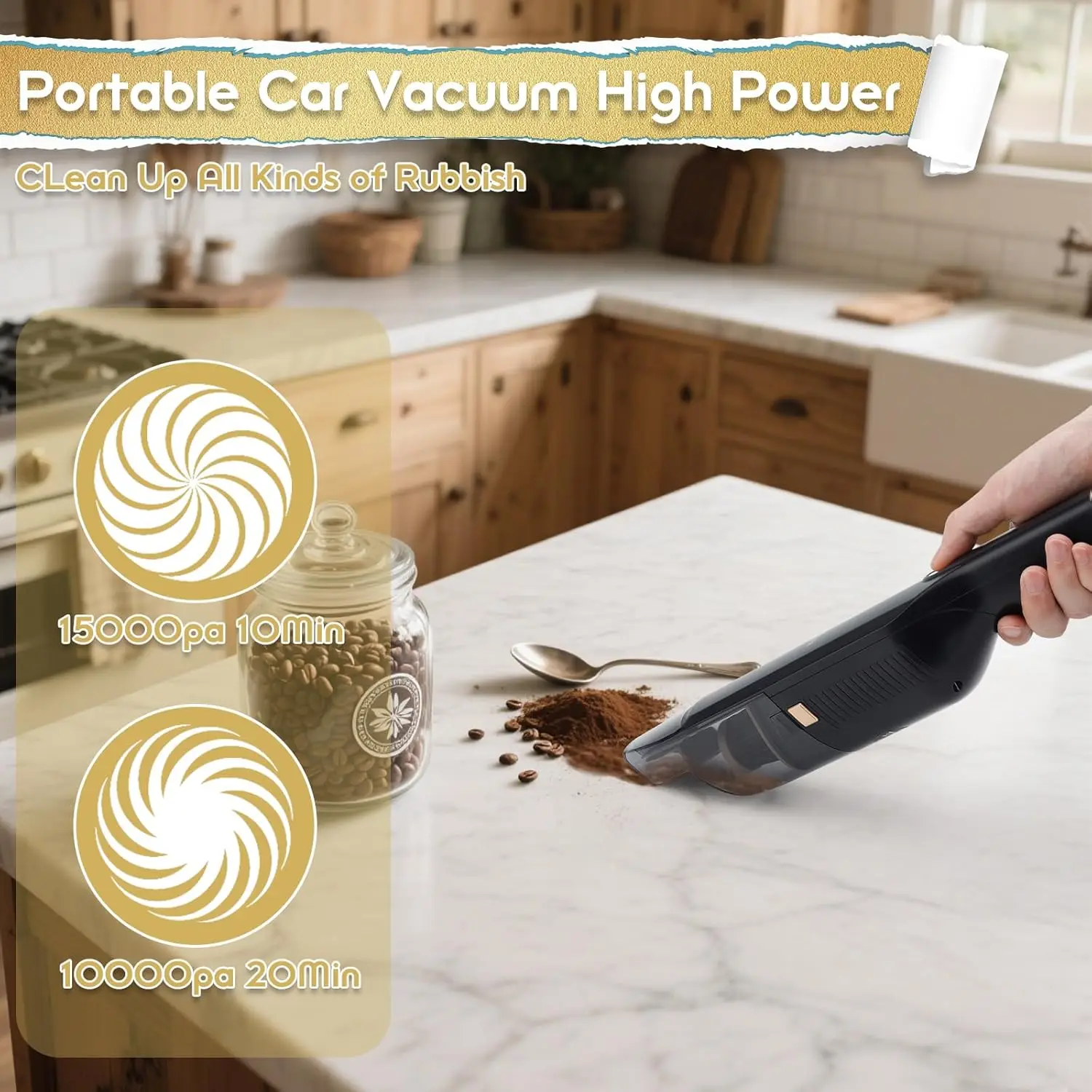 Handheld Vacuum Cordless, High Power Suction, USB Quick Charge, Car Vacuum Cleaner with Storage Dock, HEPA Filter, Lightweight R - Detail 1