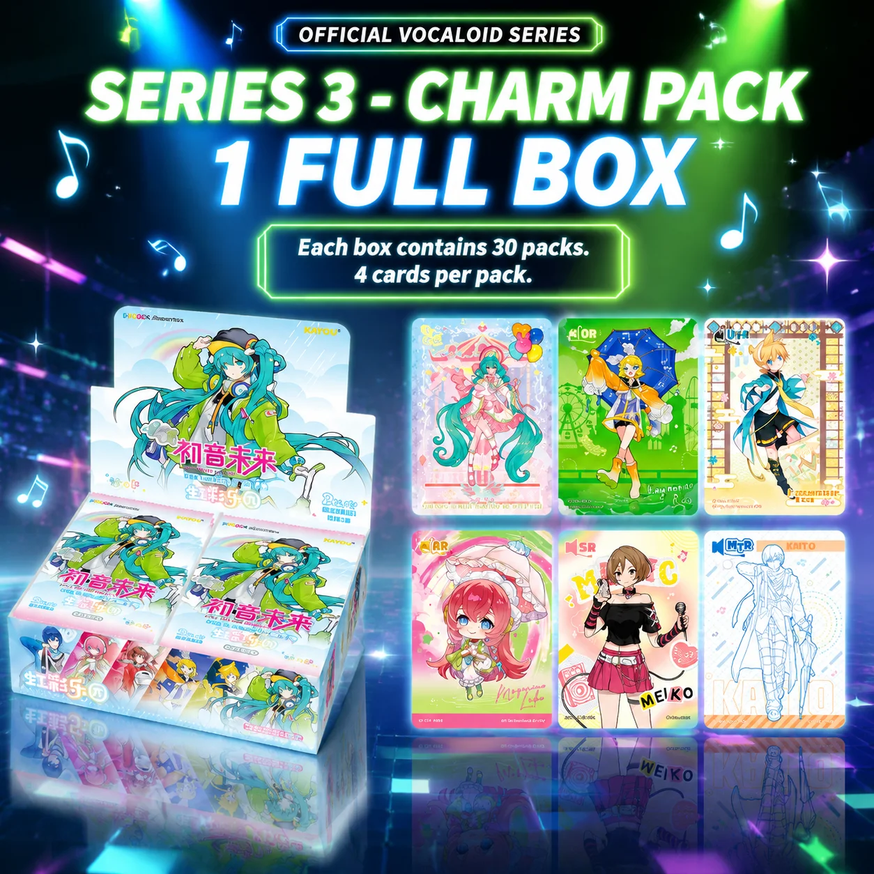 Genuine Kayou Virtual Singer Miku Peripheral Card Charm Pack With 3 Rounds Of Collectible Card Toys Holiday  Gift For Fans
