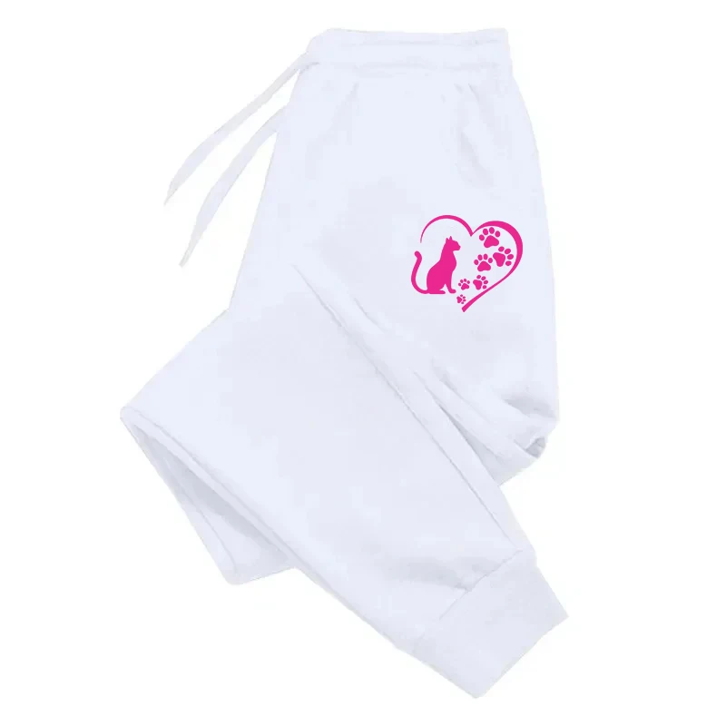 

Loving Cat Pattern Women Sweatpant Sport Fashion Trousers Drawstring Pocket Woman Pant Pocket Sweatpant