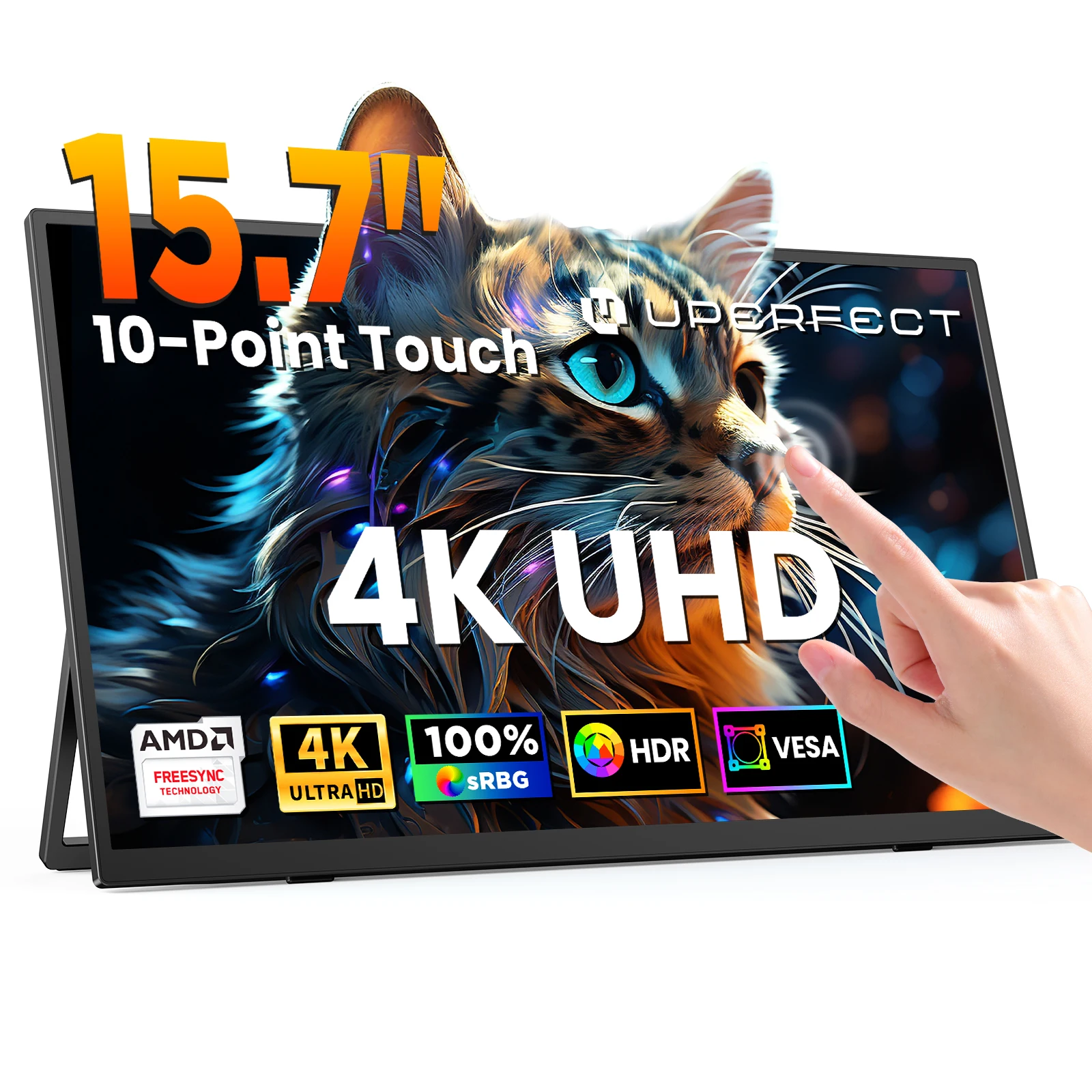 UPERFECT UColor J1 15,7 Zoll 4K 10-Punkt-Touchscreen tragbarer Monitor UHD 3840 × 2160 HDR Freesync 350Nits IPS-Bildschirm USB-C Plug & Play hochauflösender Gaming DIisplay für Laptop PC Mac PS5