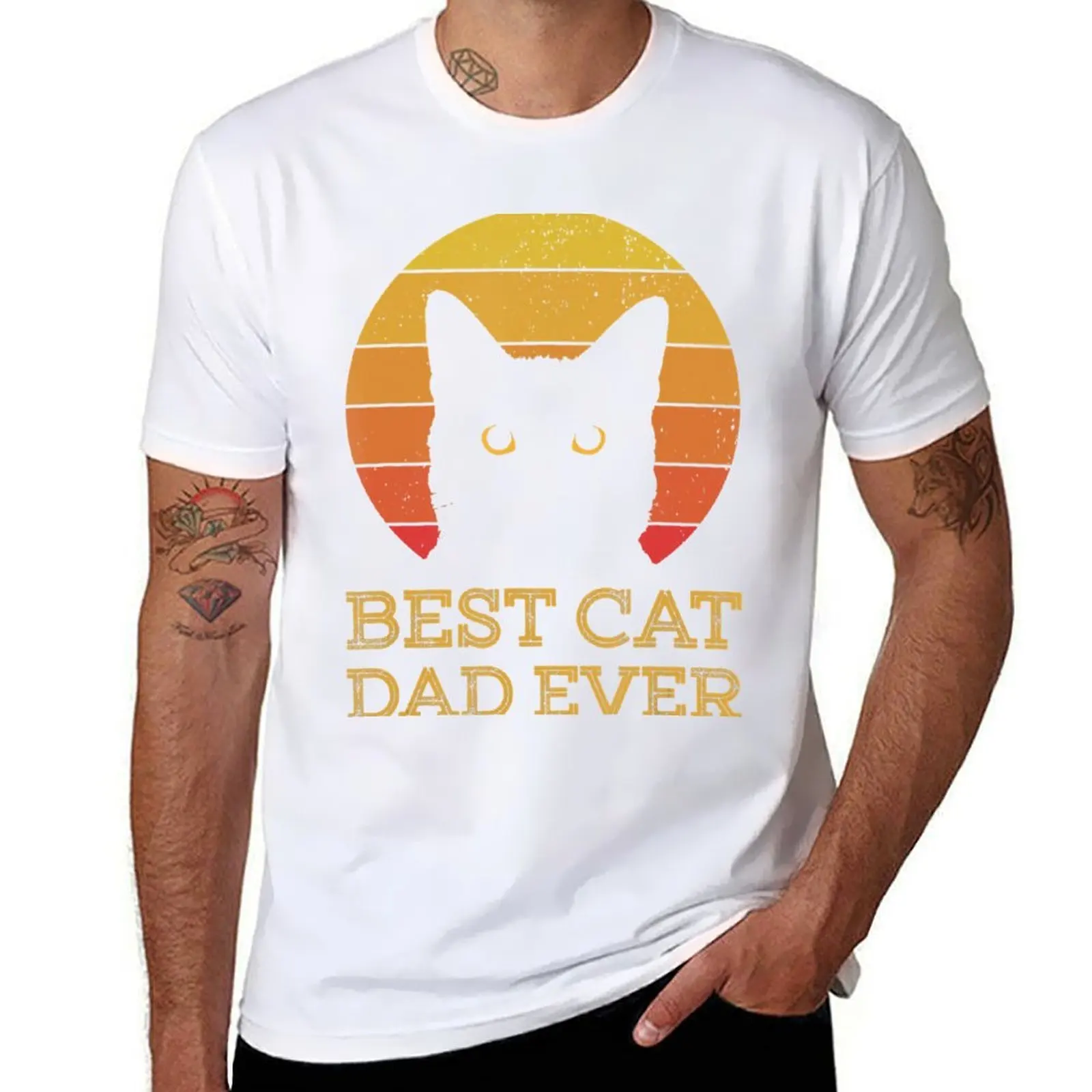 

Best Cat Dad Ever Vintage Funny Cat Daddy Fathers Day T-Shirt man t shirt cotton high quality T-Shirt