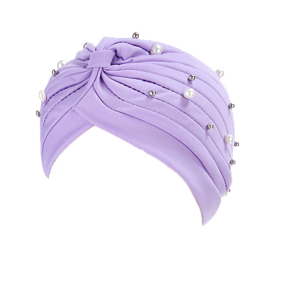 Fashion Women Beaded Plaeted Turban Bonnet Soild Color Turban Hat Inner Hijab Chemo Cap Headwrap Headscarf India Hijabs Bandanas