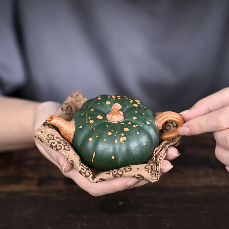 【Tao Yuan】Yixing Purple Clay Pot Teapot Li Xinsheng Handmade Bionic Device Green Mud Powder Pumpkin 120cc