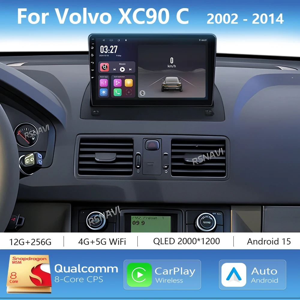 Radio Multimedia para Auto con Pantalla 2K y Android 16 Carplay para Volvo XC90 2002 - 2014, Autoradio GPS Estéreo 2 DIN