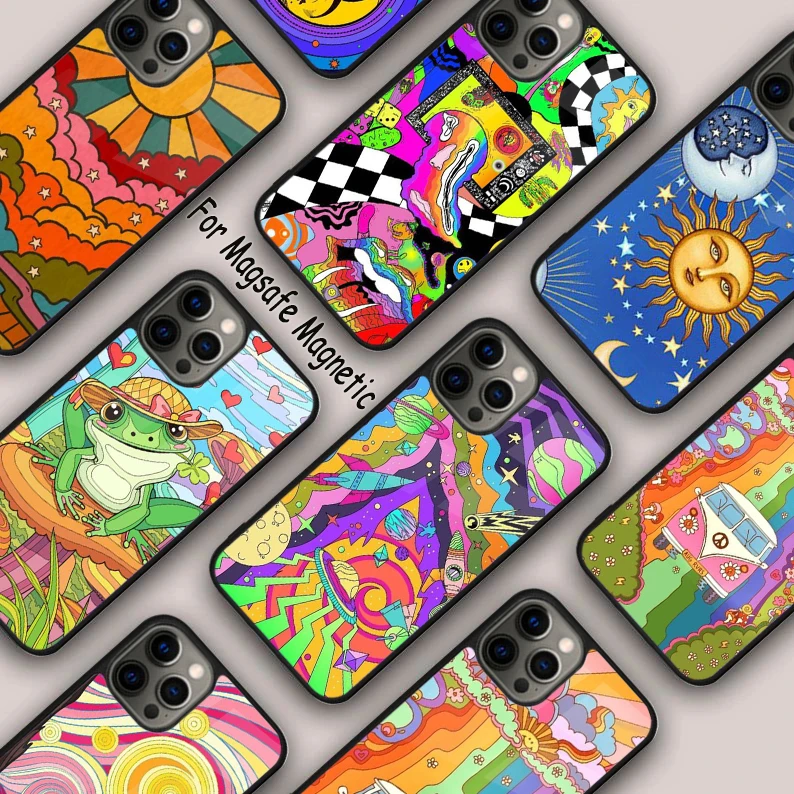 retro hippie boho rainbow print Magnetic Phone Case For APPLE iPhone 16 14 13 12 11 Pro Max 15 Plus Wireless MagSafe Cover