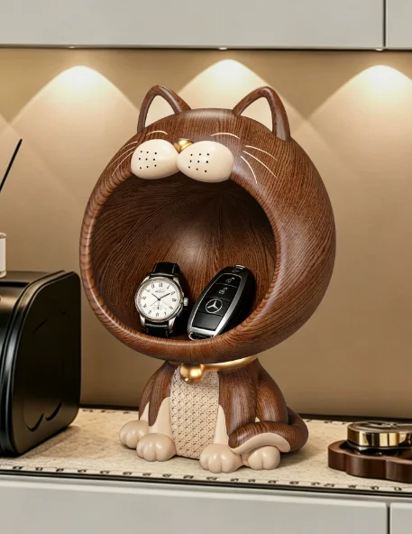 Medieval style big mouth cat key storage light luxury entry door decoration