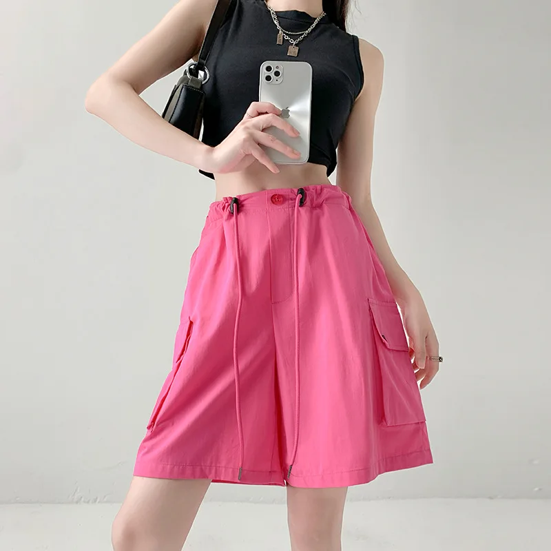 Women's pure cotton washed shorts, summer new loose straight leg work pants, casual spicy girl wide leg sports shorts