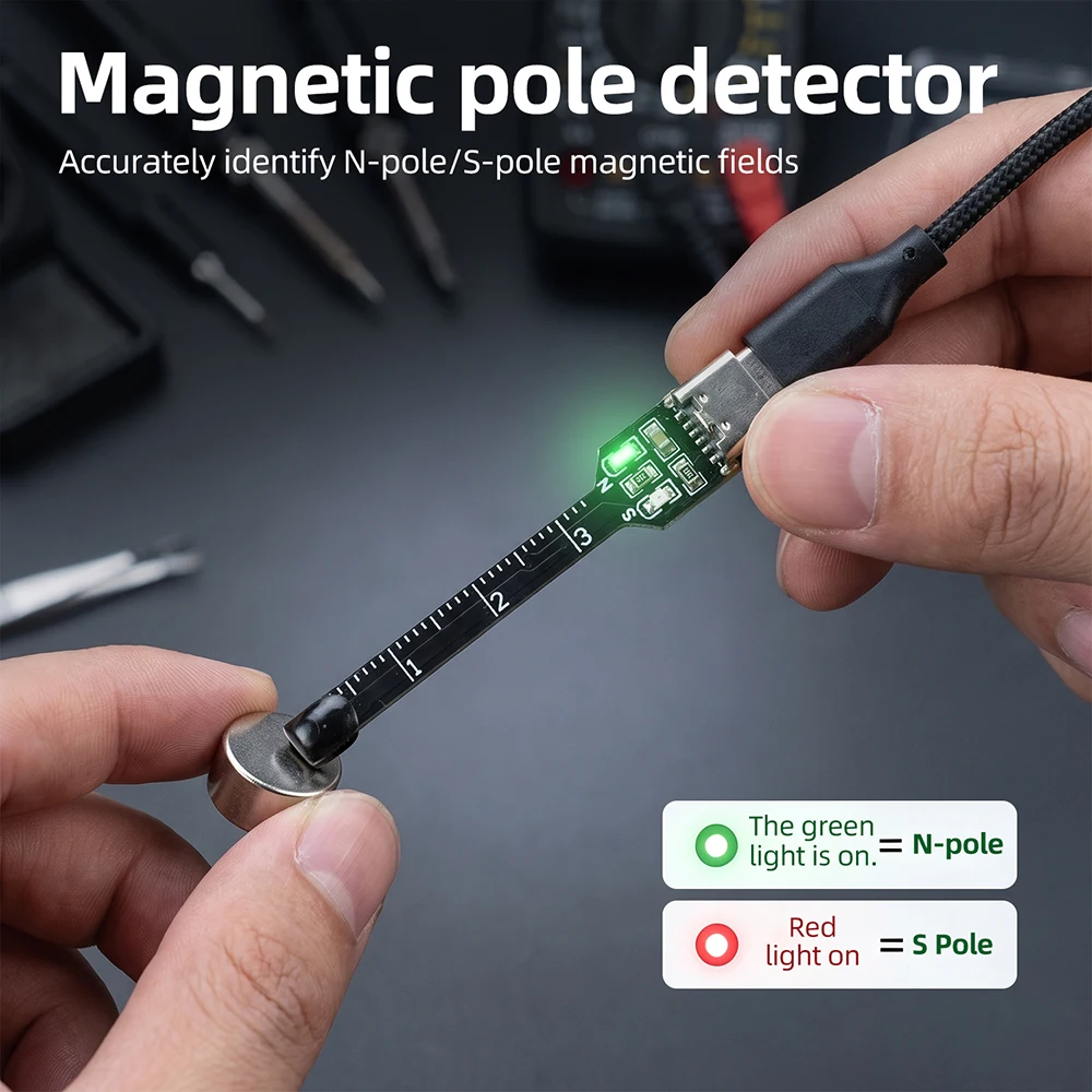 Handheld Magnetic Pole Detector Module Type C Port Quick Induction Magnet Recognition N S Pole Hall Effect Module With Led Light