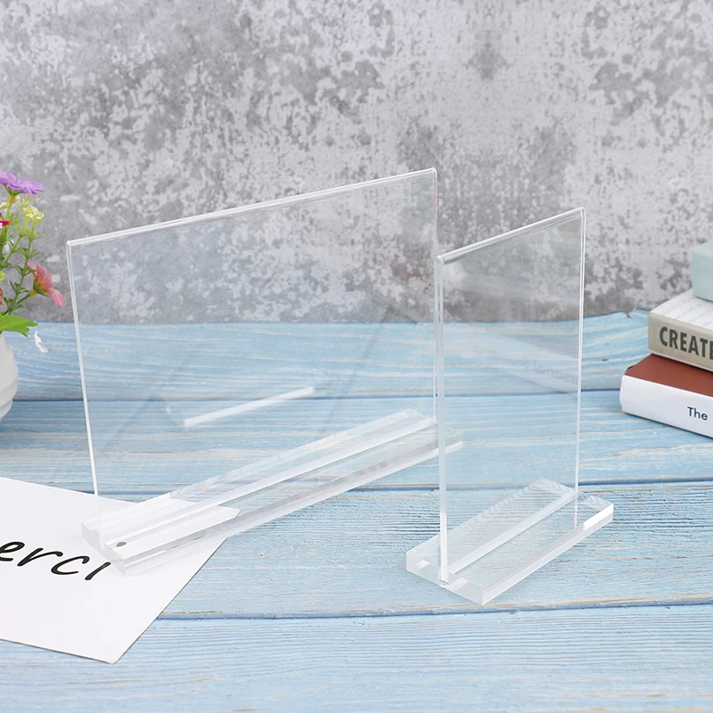 T shape Double Side Acrylic Sign Card Holder Display Stand Menu Paper Stands