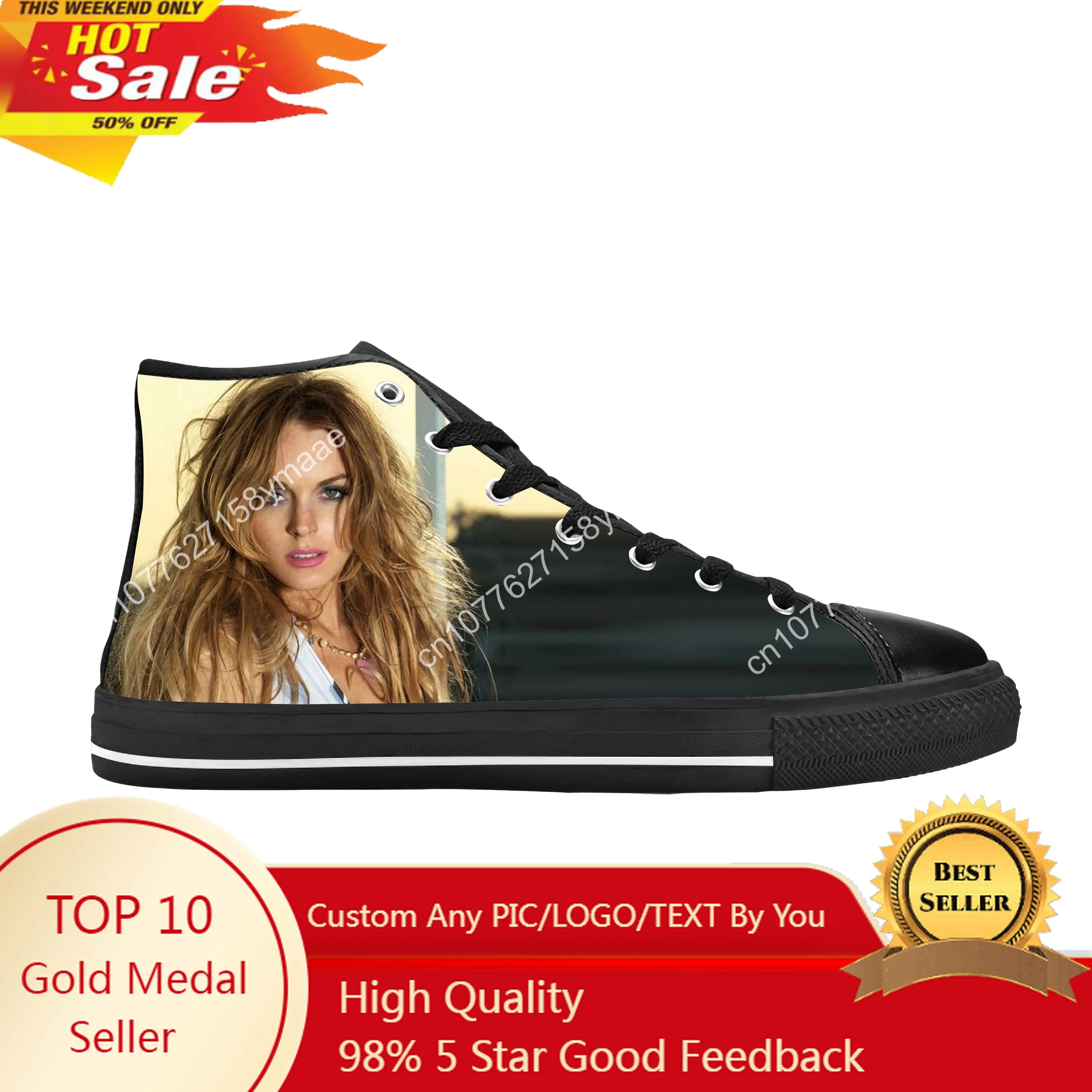 Hot Lindsay Lohan Movie Star Actor Singer Fashion Casual Cloth Shoes High Top Comfortable Breathable 3D Print Men Women Sneakers