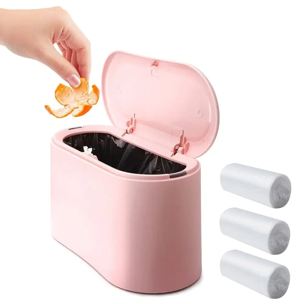 

Pink 0.5 Gallon Desk Trash Can with Lid and 90 Trash Bags