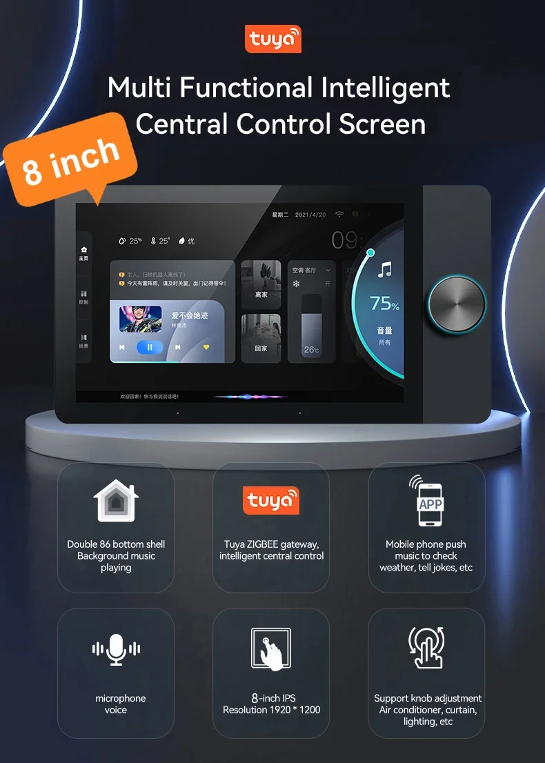 Smartier 8-дюймовый многофункциональный интеллектуальный центр управления Tuya, большая сцена высокой четкости со встроенным шлюзом Zigbee Ble