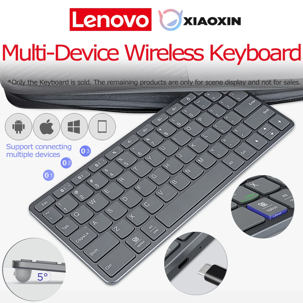 

Lenovo Xiaoxin Air Multi-Device Wireless Keyboard Bluetooth Keyboard Connect 3 Devices Windows10 iPadOS15 Android10 for Tablets