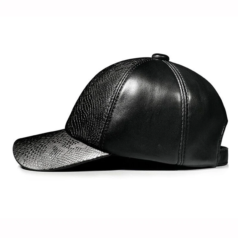 Spring Genuine Sheepskin Leather 56-60CM Black Baseball Caps For Man Casual Street Gf Gorras Dad Hat Crocodile Print