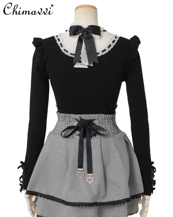 Liz Japanese Sweet Cute Shirt Spring Cute Girl Elegant Princess Mass-Produced Lolita Lace Patchwork Off-Shoulder Blouse Top