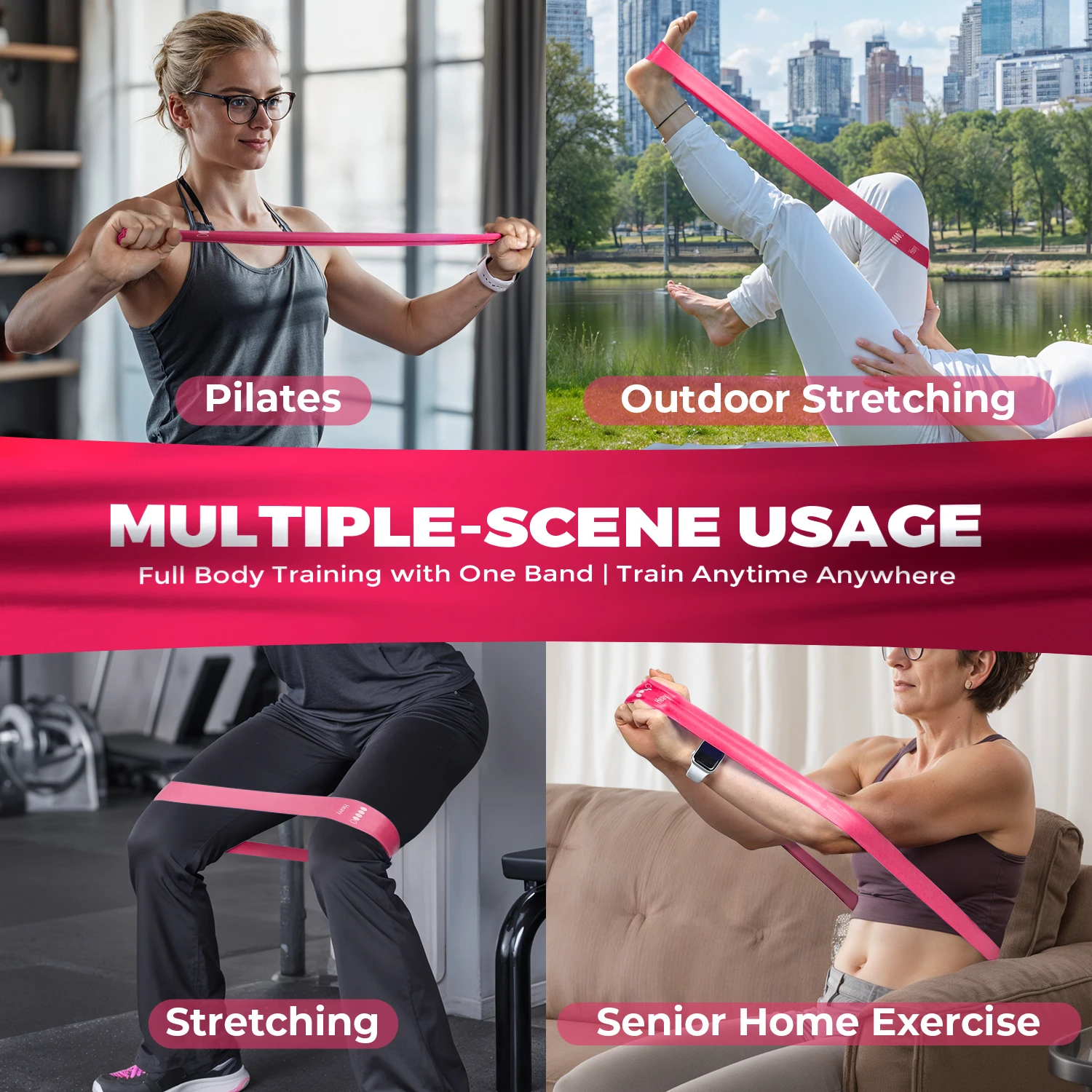 مجموعة أربطة مقاومة TPE مكونة من 5 مستويات - أربطة تمارين اللياقة البدنية للتمرين المنزلي واليوجا والبيلاتس والعلاج الطبيعي وتدريبات القوة #3