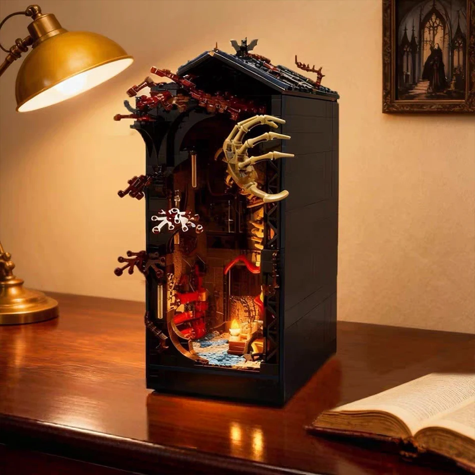 MOC Strangered Story Casa del Mostro Vecna Capovolta, Kit di Costruzione Book Nook, Puzzle 3D, Libreria con LED, Mattoncini Giocattolo, Regalo per Bambini