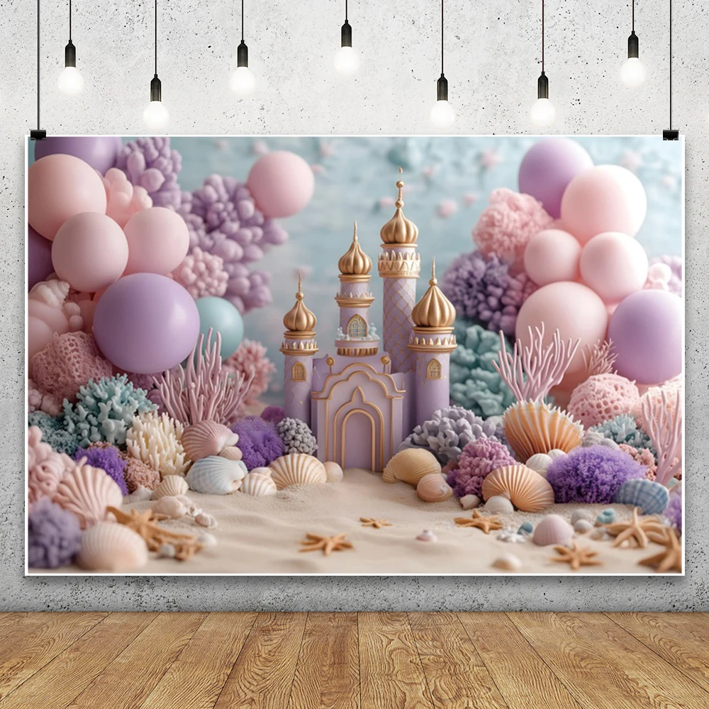 Colorful Balloon Flower Castle Princess Girl Birthday Party Decor Backdrop Fairy Tale Castle Photography Background Photo Studio