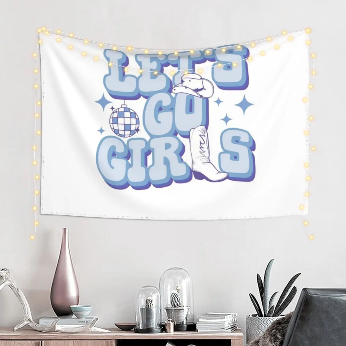 Blue Let's Go Girls Cowboy Boots Cowgirl Hat Bachelorette Party Tapestry Outdoor Decor Cute Room Decor Home Decoration Tapestry