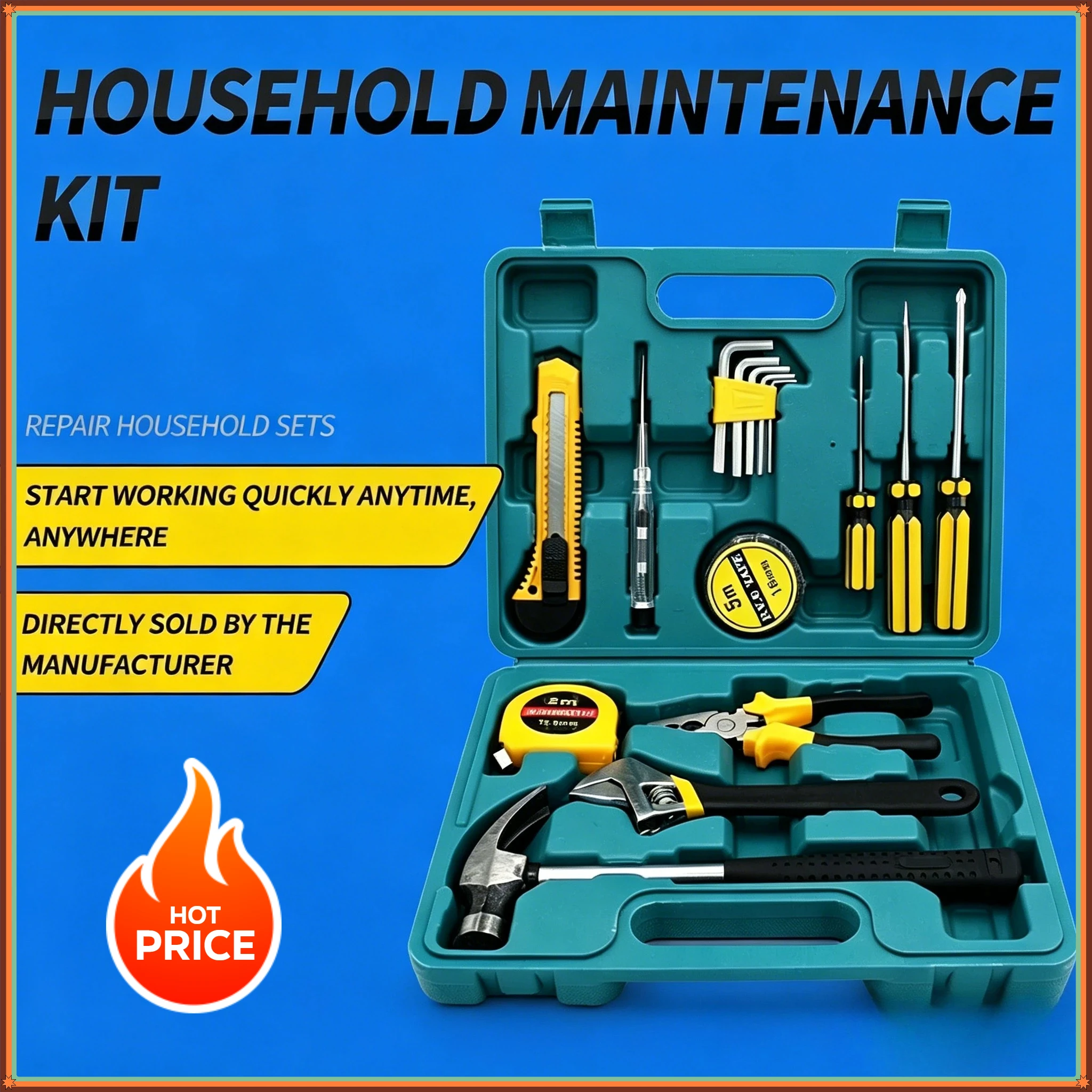 Juego de Herramientas Multifuncionales de 16 Piezas, Martillo de Acero con Alto Contenido de Carbono, Kit de Herramientas Manuales para Reparaciones del Hogar y Automóviles