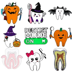 Harong Cute Halloween Pumpkin Bat Teeth Enamel Pin Brooch New Medical Dental Lapel Lanyard Bag Badge Gifts for Dentist Student
