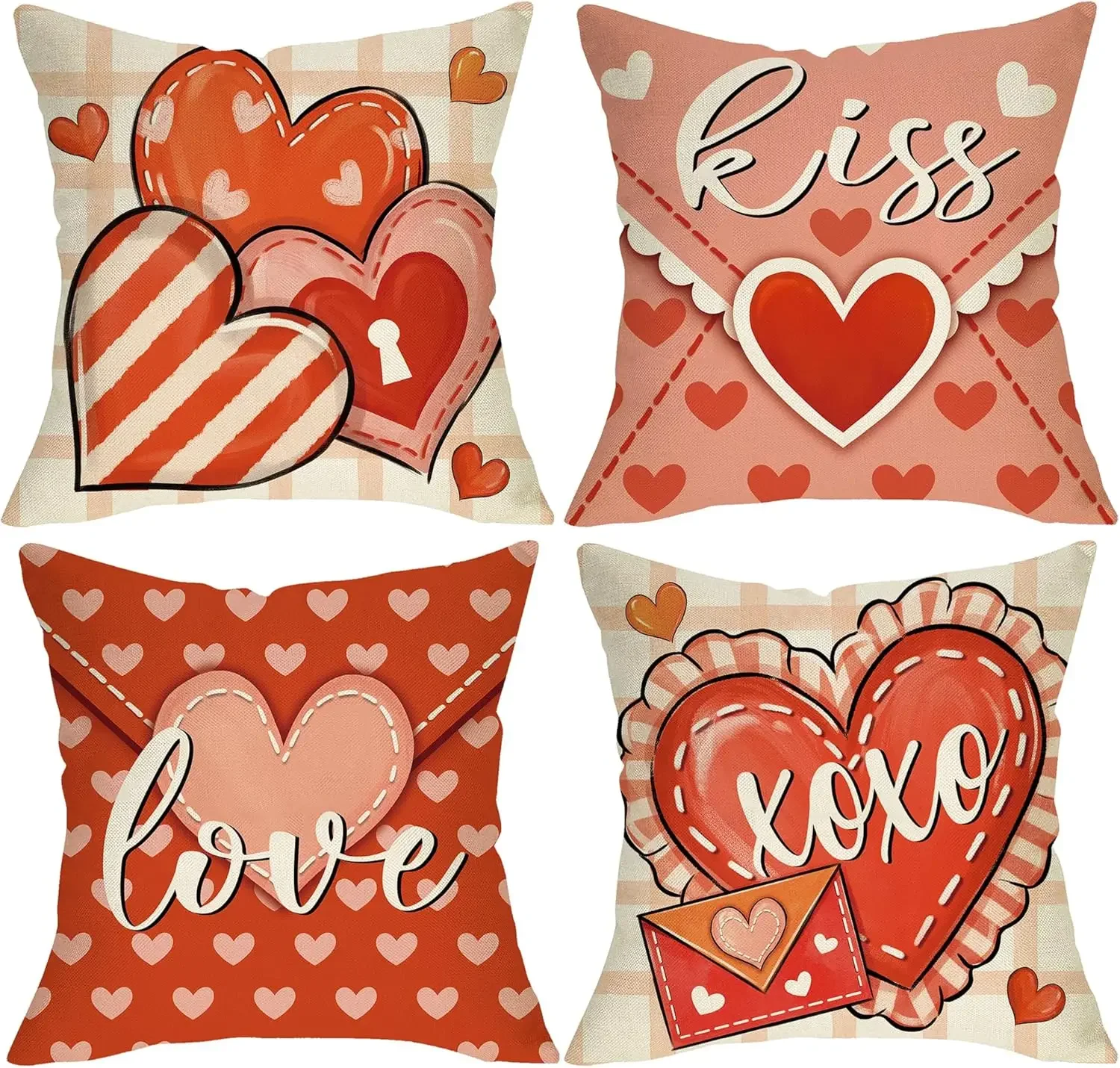 Decorative pillow cover 40x 40cm set of 4, pink heart lock letters home decoration, anniversary wedding sofa cushion cover