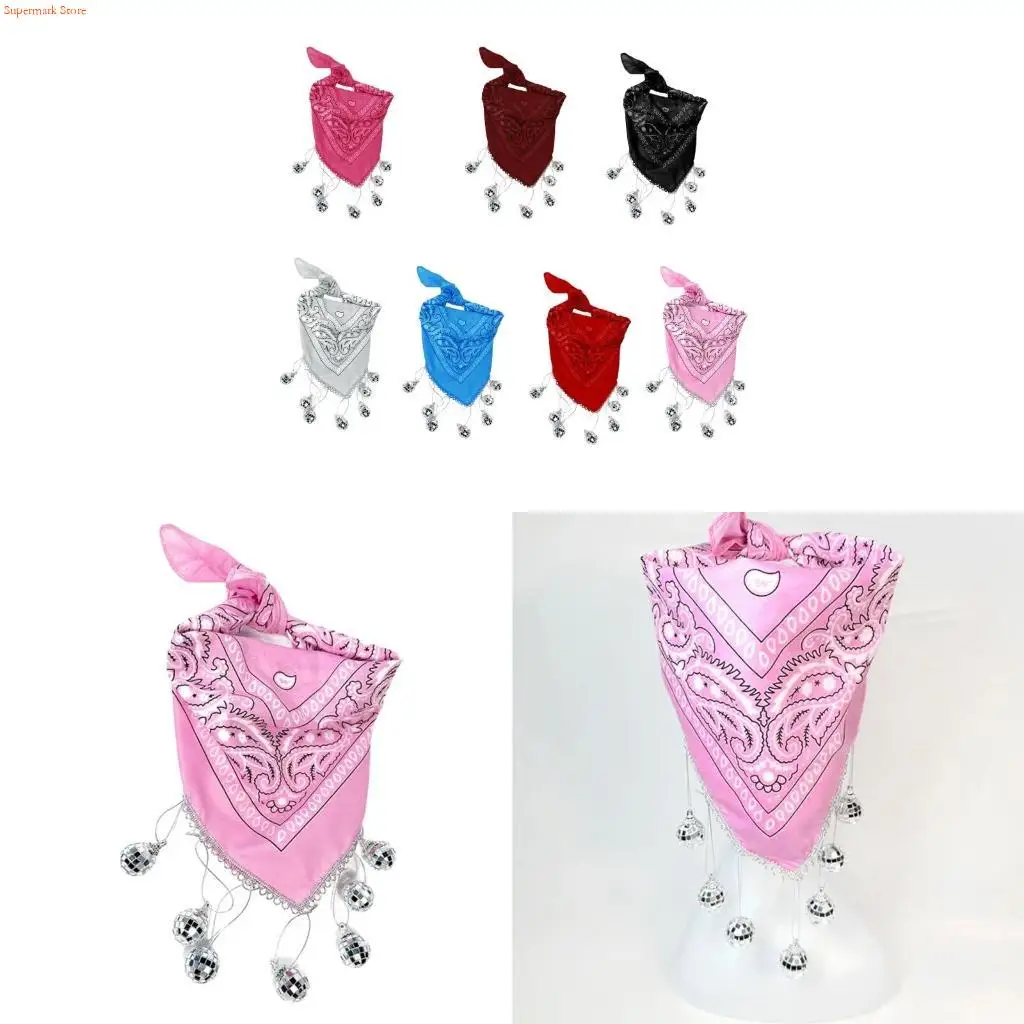 Q5WE Western Cowboy Bandana Scarf Disco Tassels Neck Scarf Party Costume Neckwear