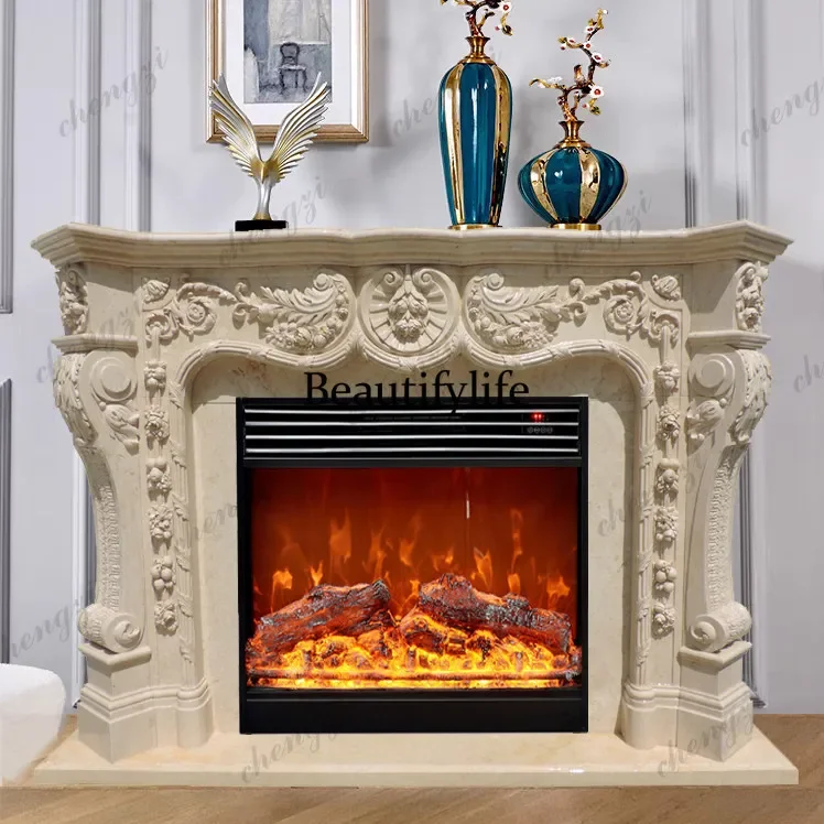 B567  Marble fireplace European villa stone carving mantel American French living room marble stone fireplace