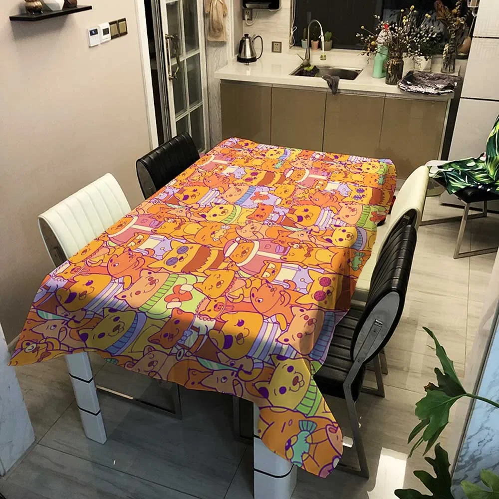 Cartoon Lucky Cat and Dog Print Tablecloth Japanese Home Dining Table Living Room Desk Table Cloth for Wedding Party Table Cover