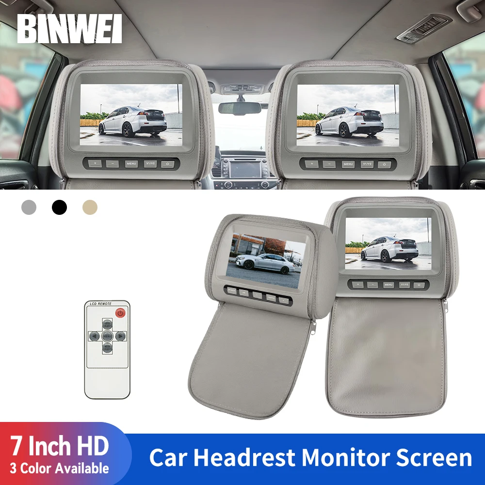 

BINWEI 7 Inch Car Headrest Monitor with Zip Bag Automotive Pillow Monitor AV Input Display no Touch Screen Universal