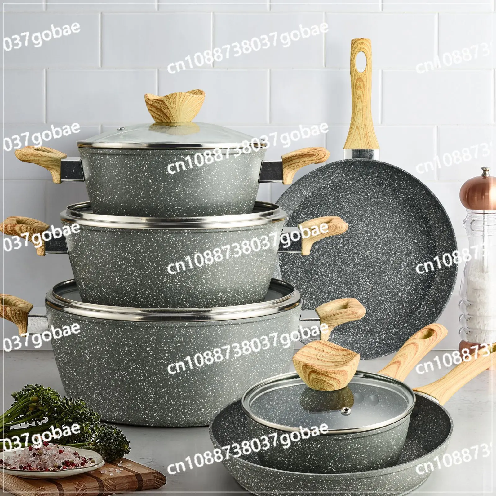 

Cross-border hot-selling household flat-bottomed non-stick pan and pot set, suitable for induction cooker stoves