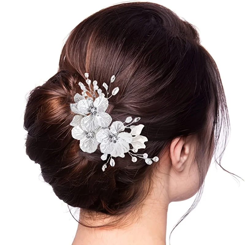 Crystal Pearl Flower Hair Clip Pin Headband Tiara For Women Bride Party Bridal Wedding Hair Accessories Jewelry Clip Pin Gift